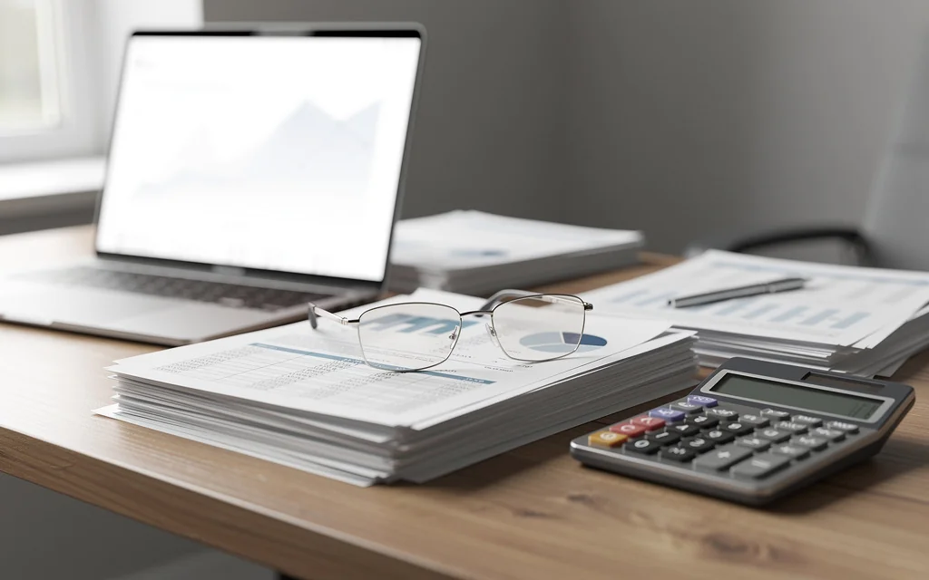 Bureau d'un cabinet comptable avec documents fiscaux et déclarations bulgares